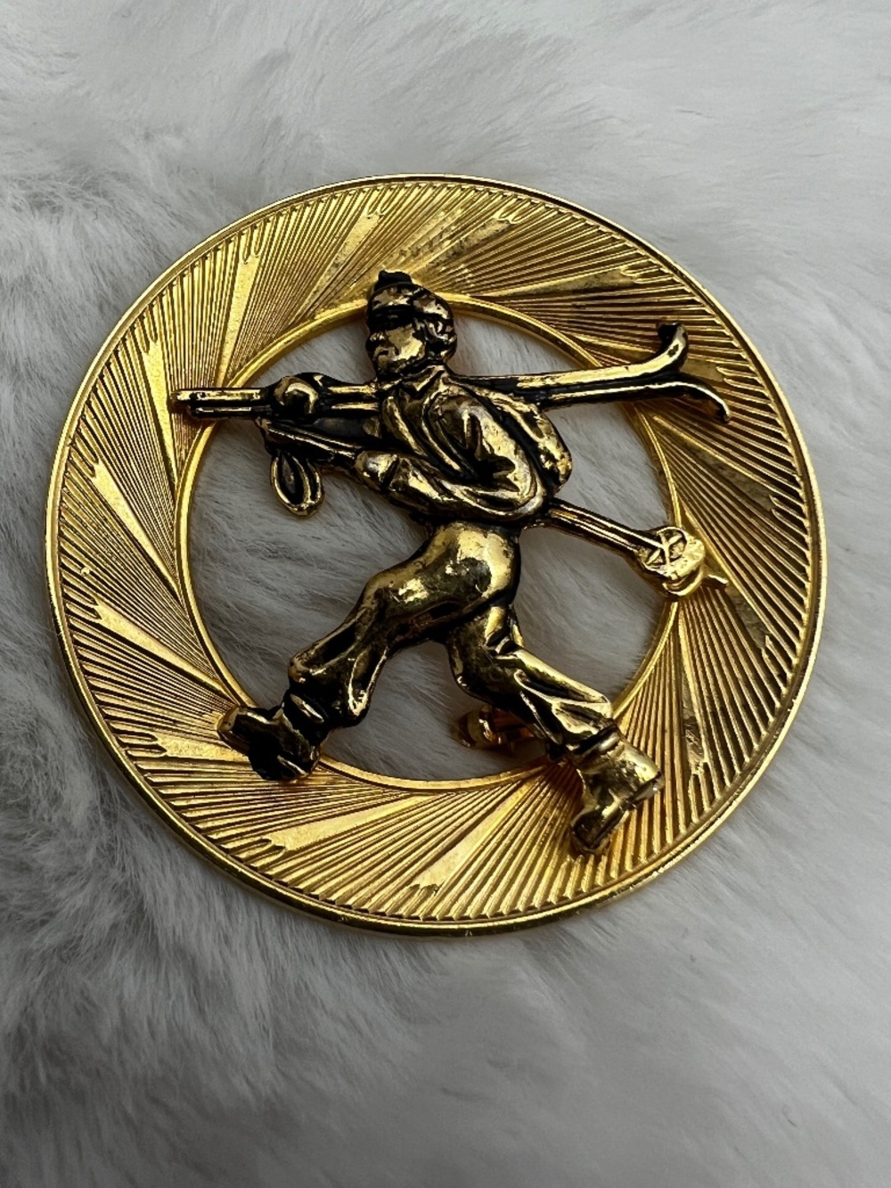 Vintage Gold Tone Skiier Brooch
